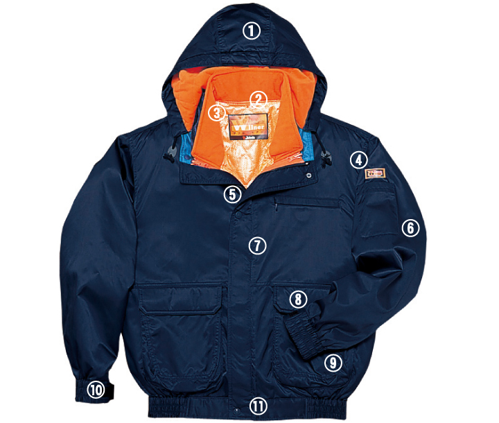 防寒服 防寒着 作業服 自重堂 ダブルライナー防寒ブルゾン 48010 自重堂 JICHODO 48010 ダブルライナー防寒ブルゾン フード付 秋冬 耐寒