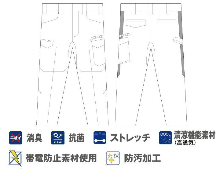 自重堂 JICHODO 87102 ストレッチ ノータックカーゴパンツ 春夏 帯電