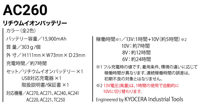 ファン付きバートル AC260 エアークラフト aircraft 2021年